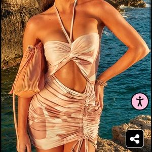 Stone Abstract Print Halterneck Ruched Bodycon size xs